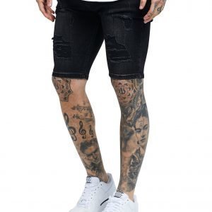 Siksilk Ripped Denim Shorts Musta