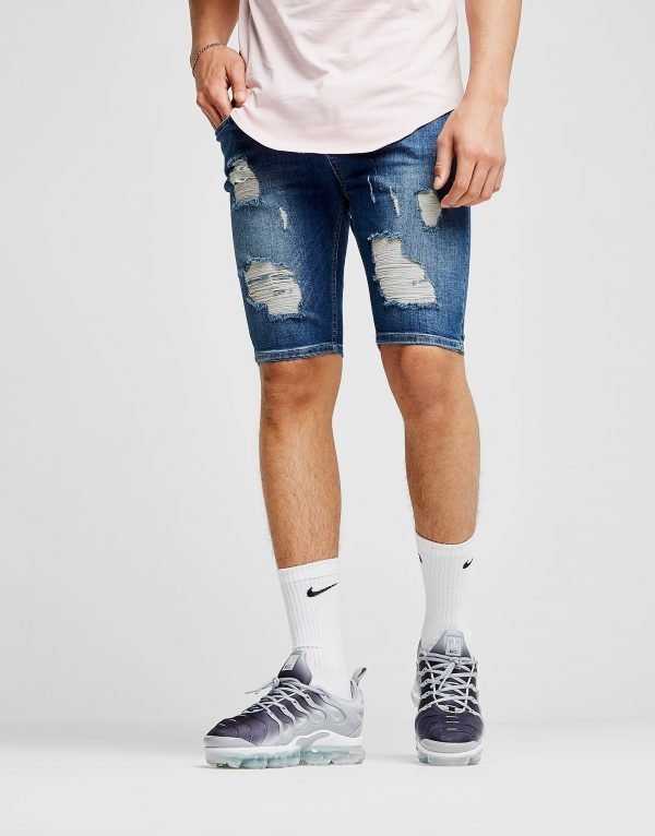 Siksilk Ripped Knee Denim Shorts Denim