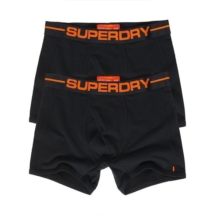 Superdry Men's Sport Boxer Double Pack Black/Black/Orange M