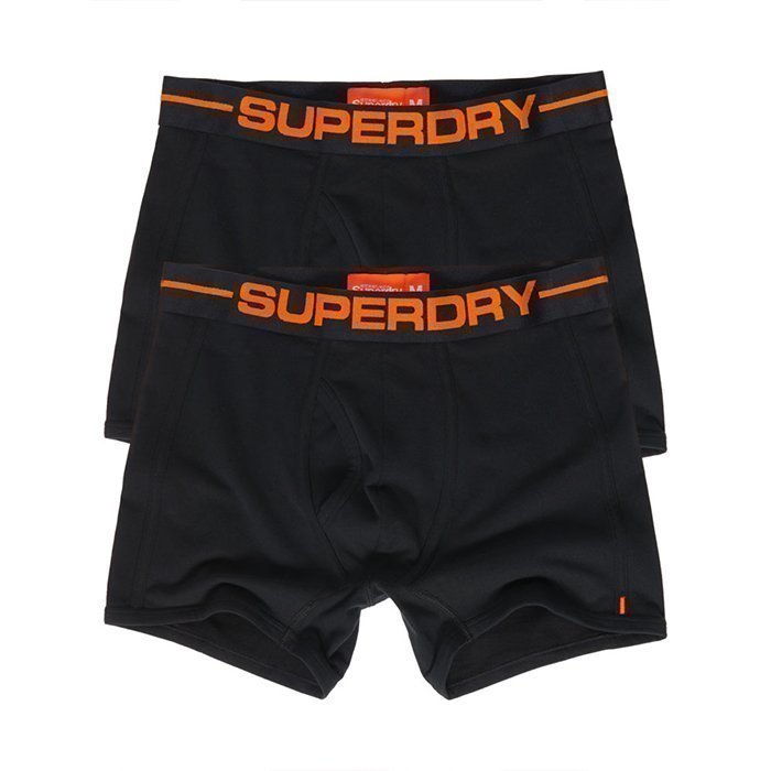 Superdry Men's Sport Boxer Double Pack Black/Black/Orange S